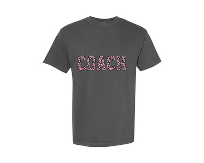 brand:Comfort Colors|color:Pepper|Coach Pink Leopard Graphic T-Shirt