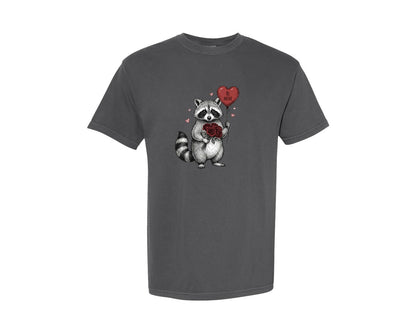 brand:Comfort Colors|color:Pepper|Cute Valentines Day Raccoon 2 Graphic T-Shirt