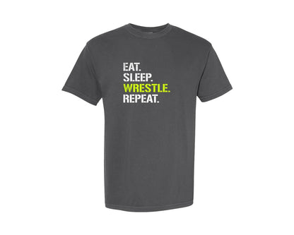 brand:Comfort Colors|color:Pepper|Eat Sleep Wrestle Repeat Wrestling Shirt Graphic T-Shirt