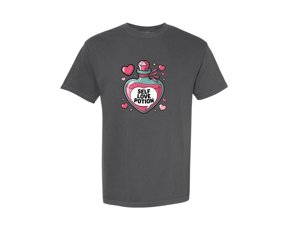 brand:Comfort Colors|color:Pepper|Self Love Potion Valentines Day Graphic T-Shirt