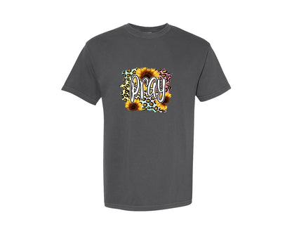 brand:Comfort Colors|color:Pepper|Pray Colorful Leopard Jesus Graphic T-Shirt