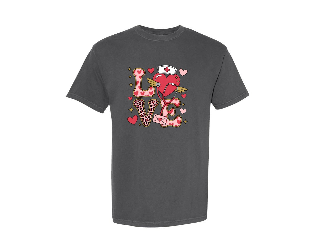 brand:Comfort Colors|color:Pepper|Nurse Valentine Nursing Rn Nurse 2 Graphic T-Shirt