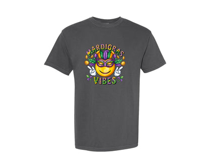 brand:Comfort Colors|color:Pepper|Mardi Gras Vibes Smiley Face 2 Graphic T-Shirt