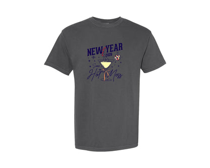 brand:Comfort Colors|color:Pepper|Funny New Year Hot Mess Hand Draw Graphic T-Shirt