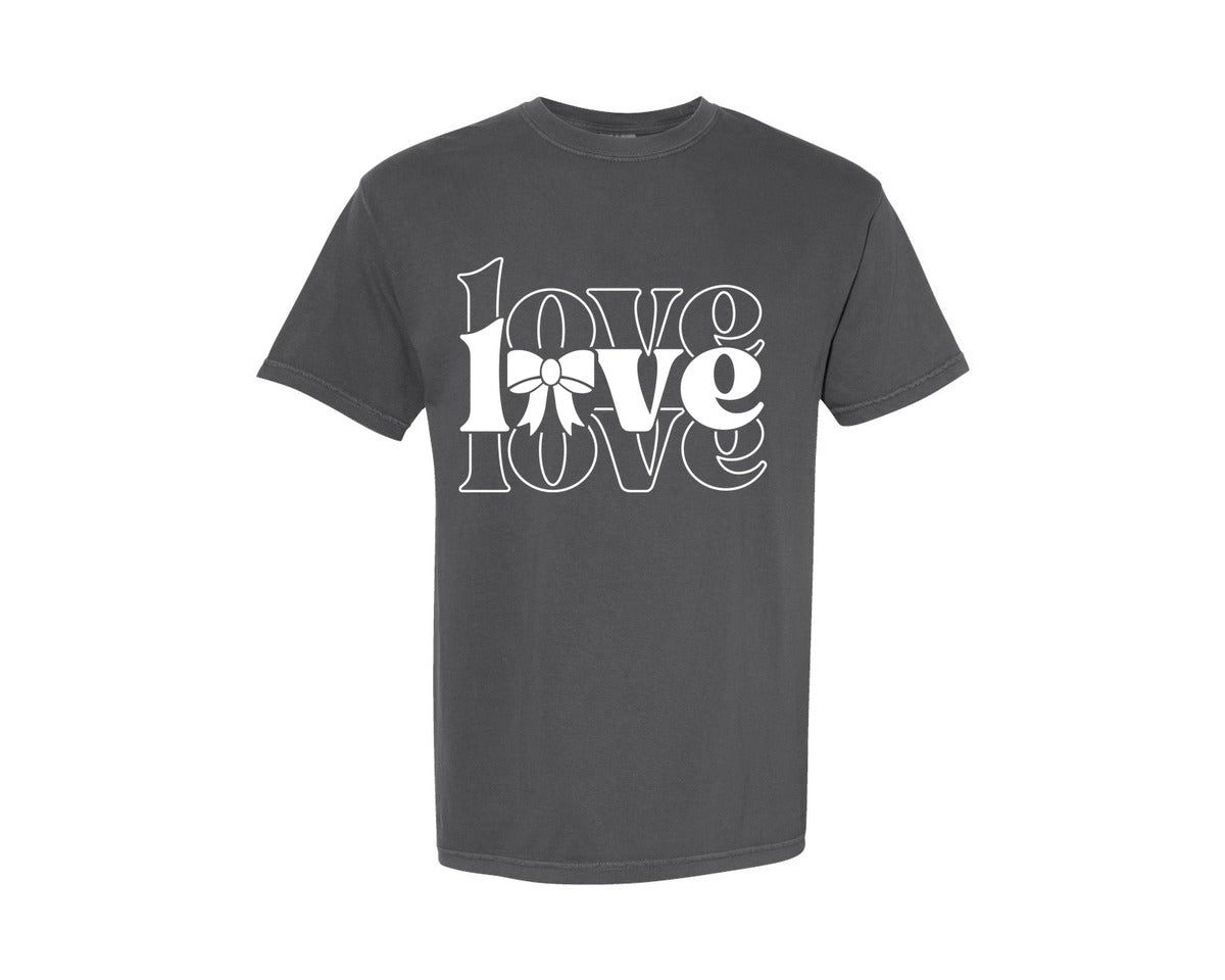 brand:Comfort Colors|color:Pepper|Love Bow Valentines Day Shirt Graphic T-Shirt