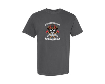 brand:Comfort Colors|color:Pepper|Firefighter Mustache Skull Graphic T-Shirt