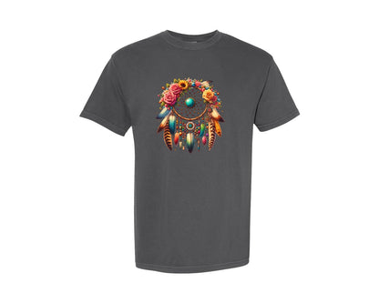 brand:Comfort Colors|color:Pepper|Bohemian Dreamcatcher Turquoise Graphic T-Shirt