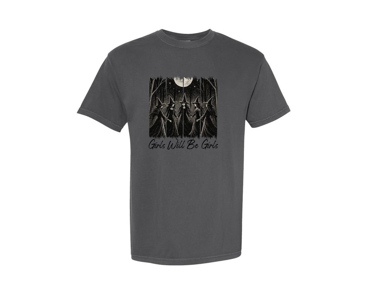 brand:Comfort Colors|color:Pepper|Funny Witches Halloweengirls Will Be Sv Graphic T-Shirt