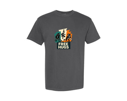 brand:Comfort Colors|color:Pepper|Free Hugs Wrestling Retro Illustration Graphic T-Shirt