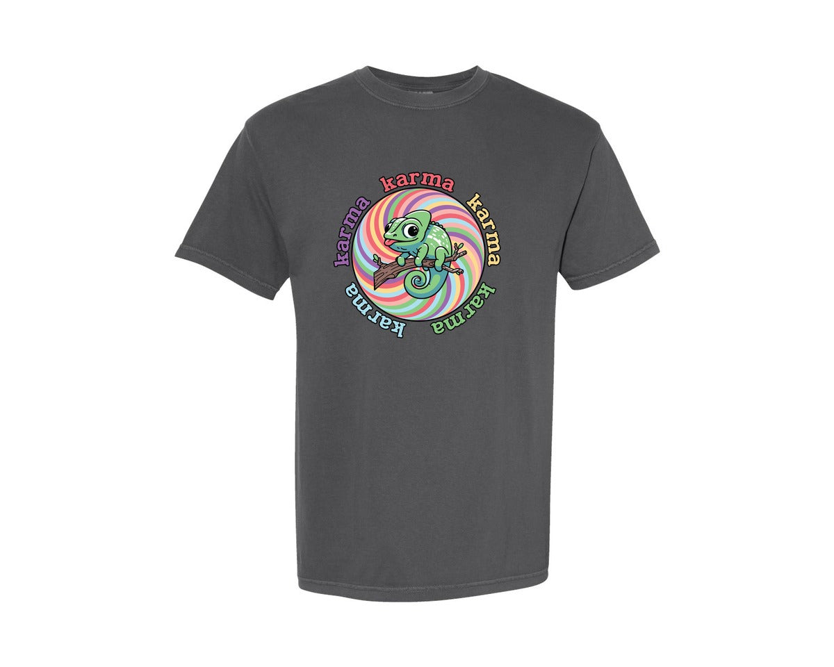 brand:Comfort Colors|color:Pepper|Chameleon Karma 80S Pride Graphic T-Shirt