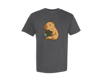 brand:Comfort Colors|color:Pepper|Capybara Photographer Cute Animal Graphic T-Shirt