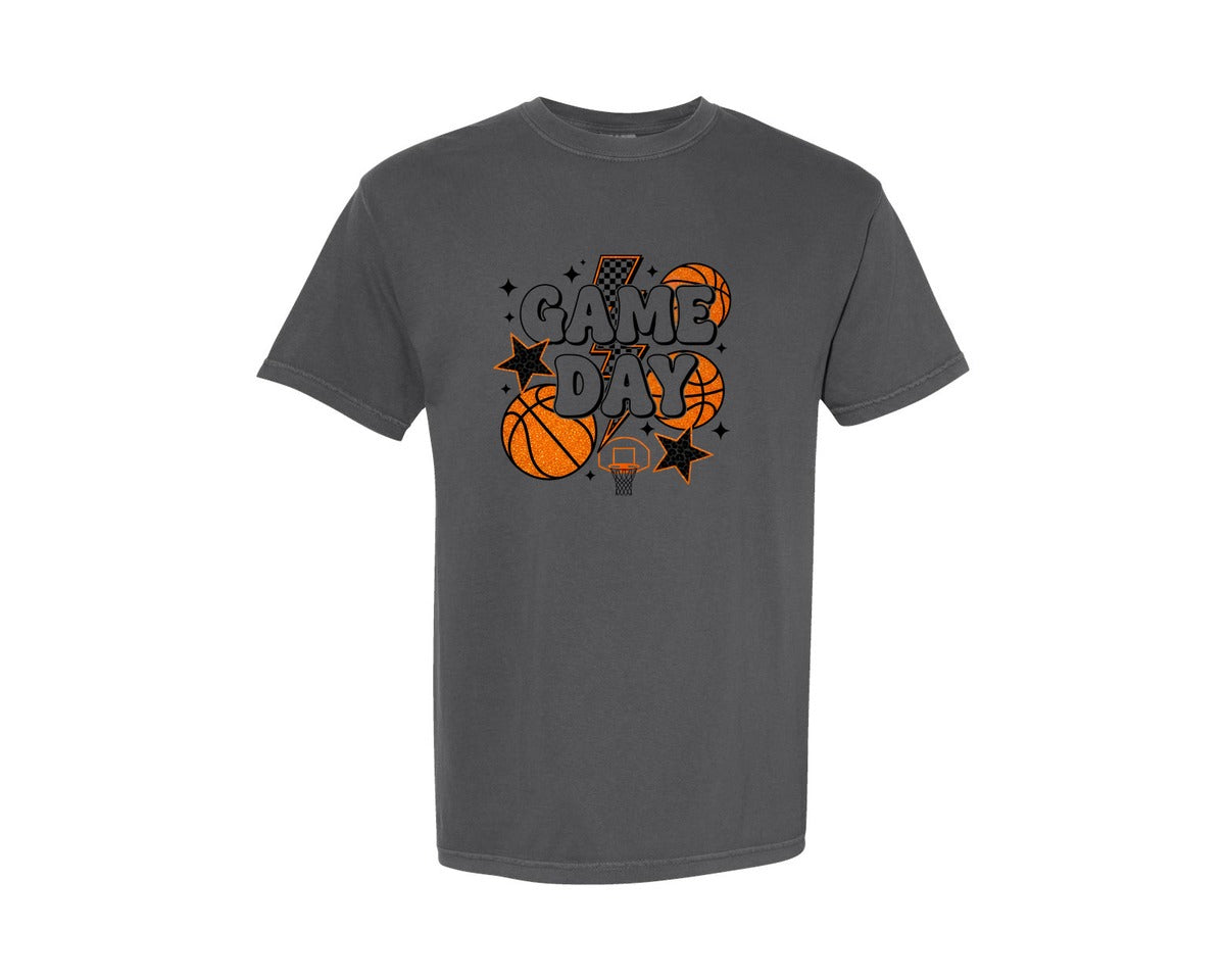 brand:Comfort Colors|color:Pepper|Glitter Basketball Game Day Graphic T-Shirt
