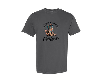 brand:Comfort Colors|color:Pepper|Blessed Stressed Mom Western Mothers Day 3 Graphic T-Shirt