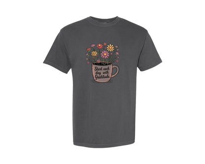 brand:Comfort Colors|color:Pepper|Start Each Day With Gratitude Boho Shirt Graphic T-Shirt