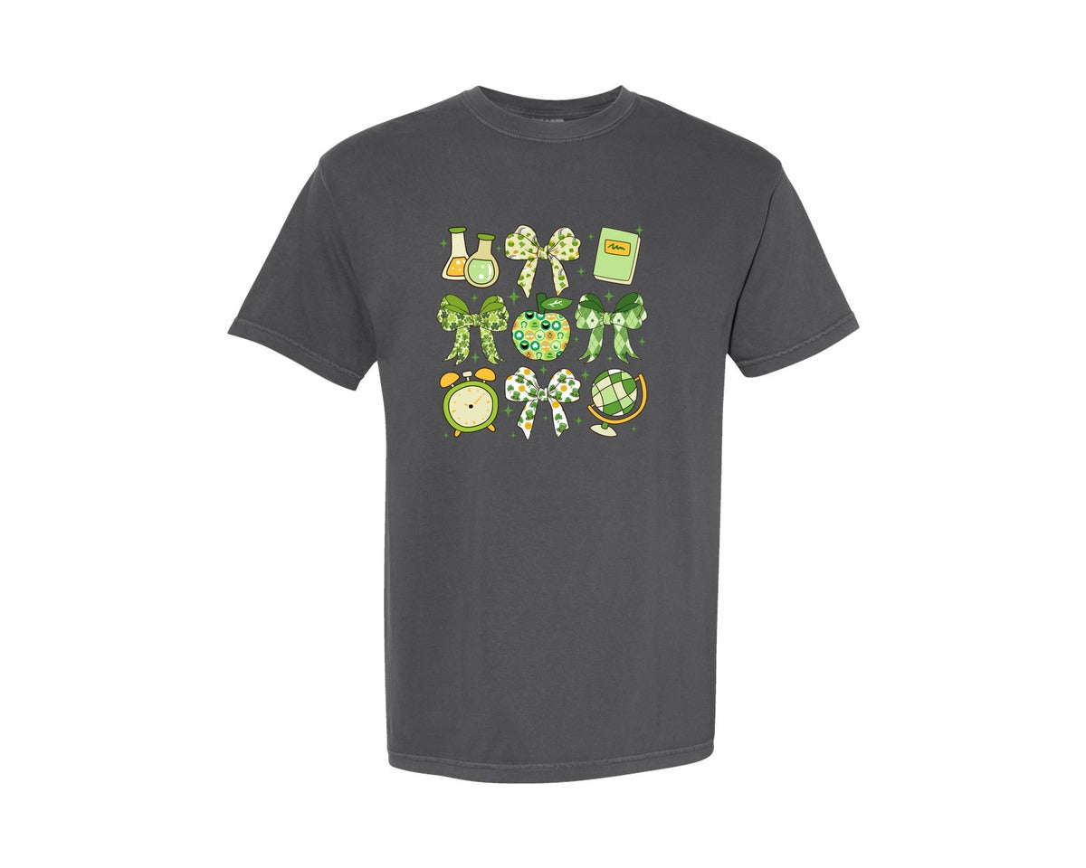 brand:Comfort Colors|color:Pepper|St Patricks Teacher Icons Collage Graphic T-Shirt