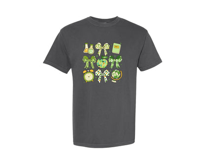 brand:Comfort Colors|color:Pepper|St Patricks Teacher Icons Collage Graphic T-Shirt