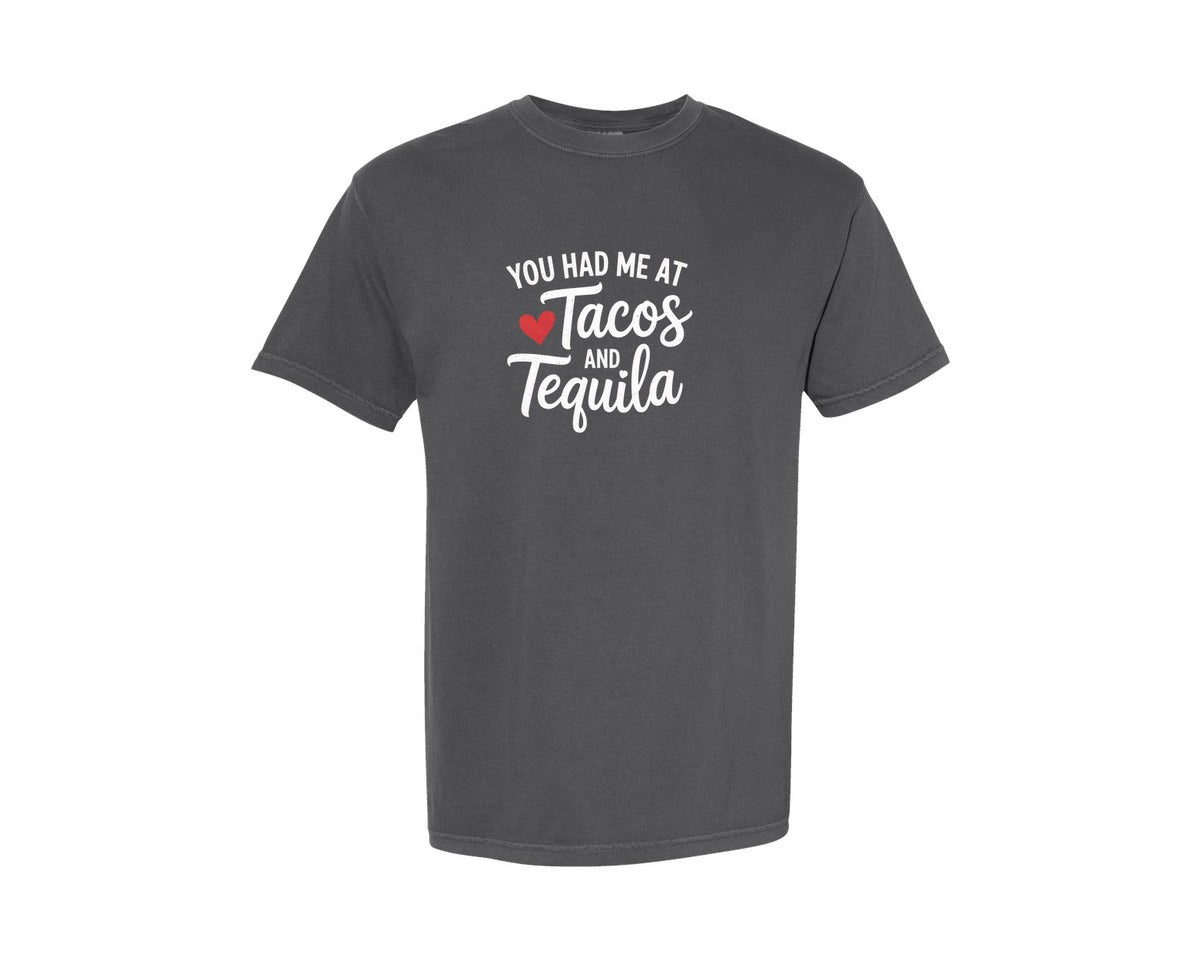 brand:Comfort Colors|color:Pepper|Tacos And Tequila Valentine Graphic T-Shirt