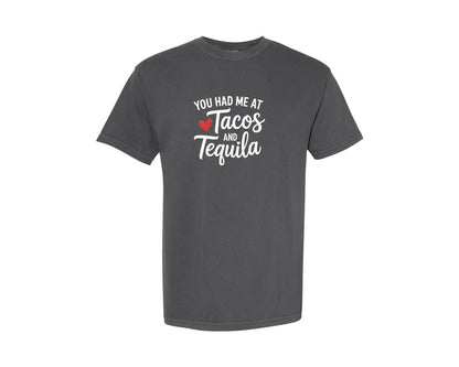 brand:Comfort Colors|color:Pepper|Tacos And Tequila Valentine Graphic T-Shirt