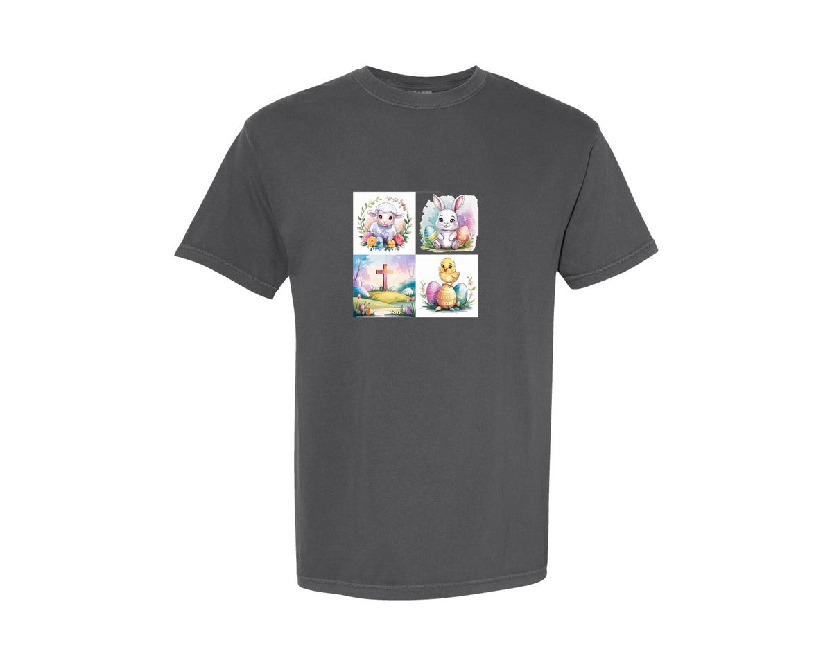 brand:Comfort Colors|color:Pepper|Cute Easter Bunny Lamb Chick Cross Wat Graphic T-Shirt