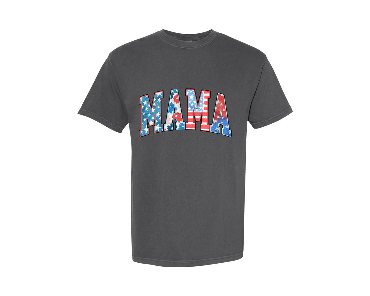 brand:Comfort Colors|color:Pepper|American Mama Retro 4Th Of July Varsity 2 Graphic T-Shirt