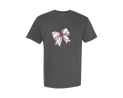brand:Comfort Colors|color:Pepper|Vintage Baseball Bow Pngcoquette Graphic T-Shirt