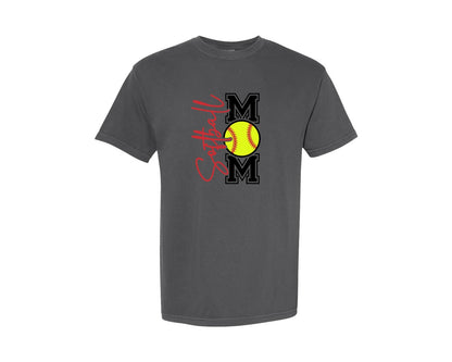 brand:Comfort Colors|color:Pepper|Softball Mom Front Back Shirt Graphic T-Shirt