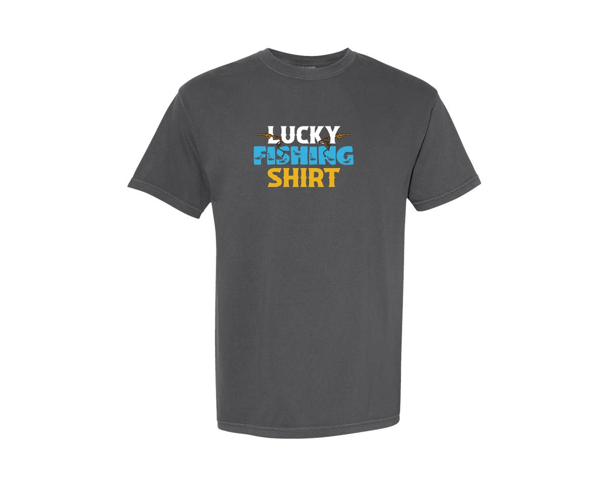 brand:Comfort Colors|color:Pepper|Lucky Fishing Shirt T Shirt Design 3 Graphic T-Shirt