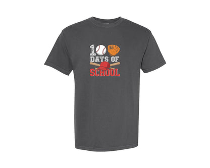 brand:Comfort Colors|color:Pepper|100 Days Of School Baseball 11 Graphic T-Shirt
