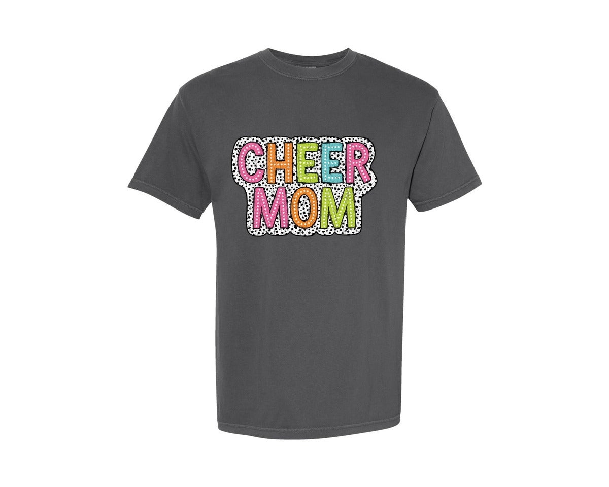 brand:Comfort Colors|color:Pepper|Cheer Mom Dalmatian Dots Doodle Mama Graphic T-Shirt