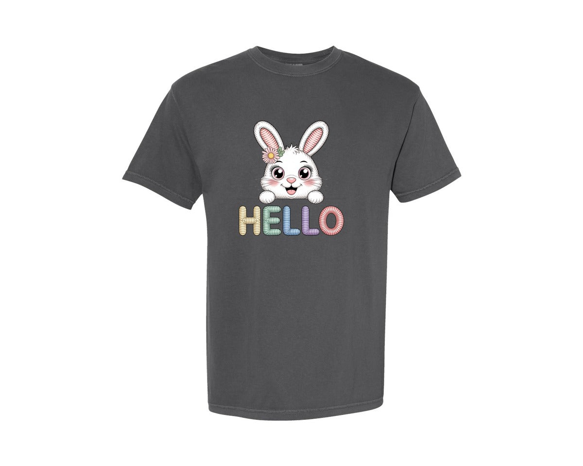 brand:Comfort Colors|color:Pepper|Hello Easter Bunny Nest Graphic T-Shirt
