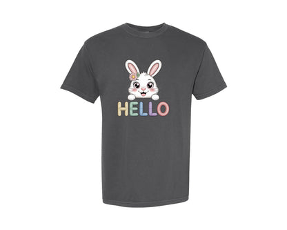brand:Comfort Colors|color:Pepper|Hello Easter Bunny Nest Graphic T-Shirt
