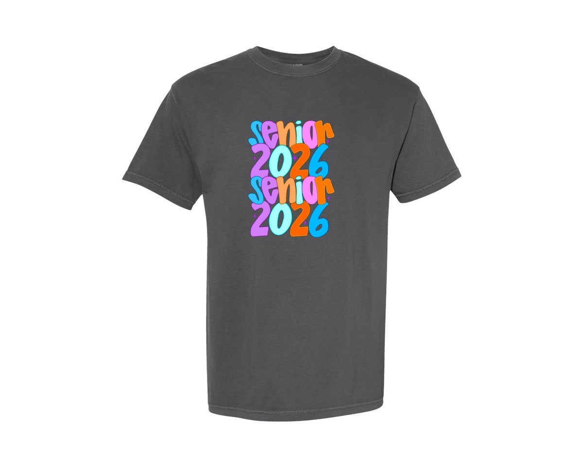 brand:Comfort Colors|color:Pepper|Preppy Senior 2026 Trendy Neon Shirt Graphic T-Shirt