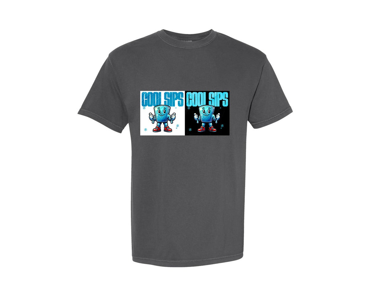 brand:Comfort Colors|color:Pepper|Cool Sips Drink Cartoon Graphic T-Shirt