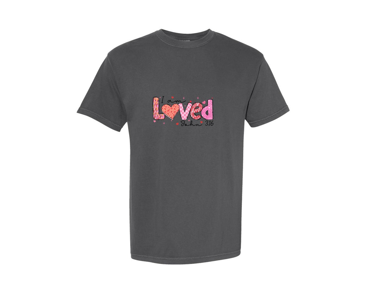 brand:Comfort Colors|color:Pepper|I Am Loved John 316 Christian Graphic T-Shirt
