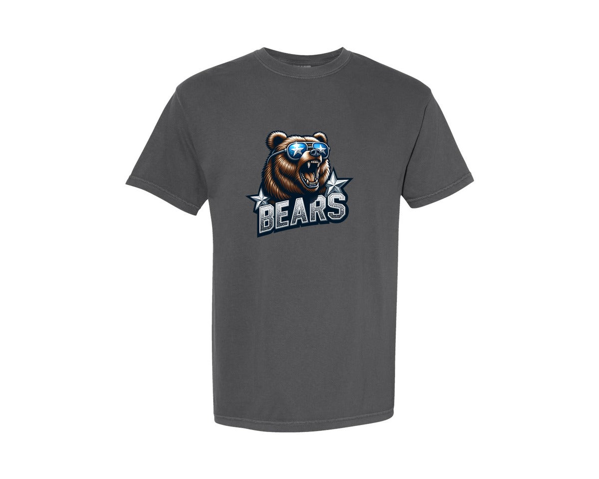 brand:Comfort Colors|color:Pepper|Bears Football Mascot Silver Stars Graphic T-Shirt