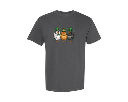brand:Comfort Colors|color:Pepper|Cute Lucky Chicken Shamrocks Graphic T-Shirt