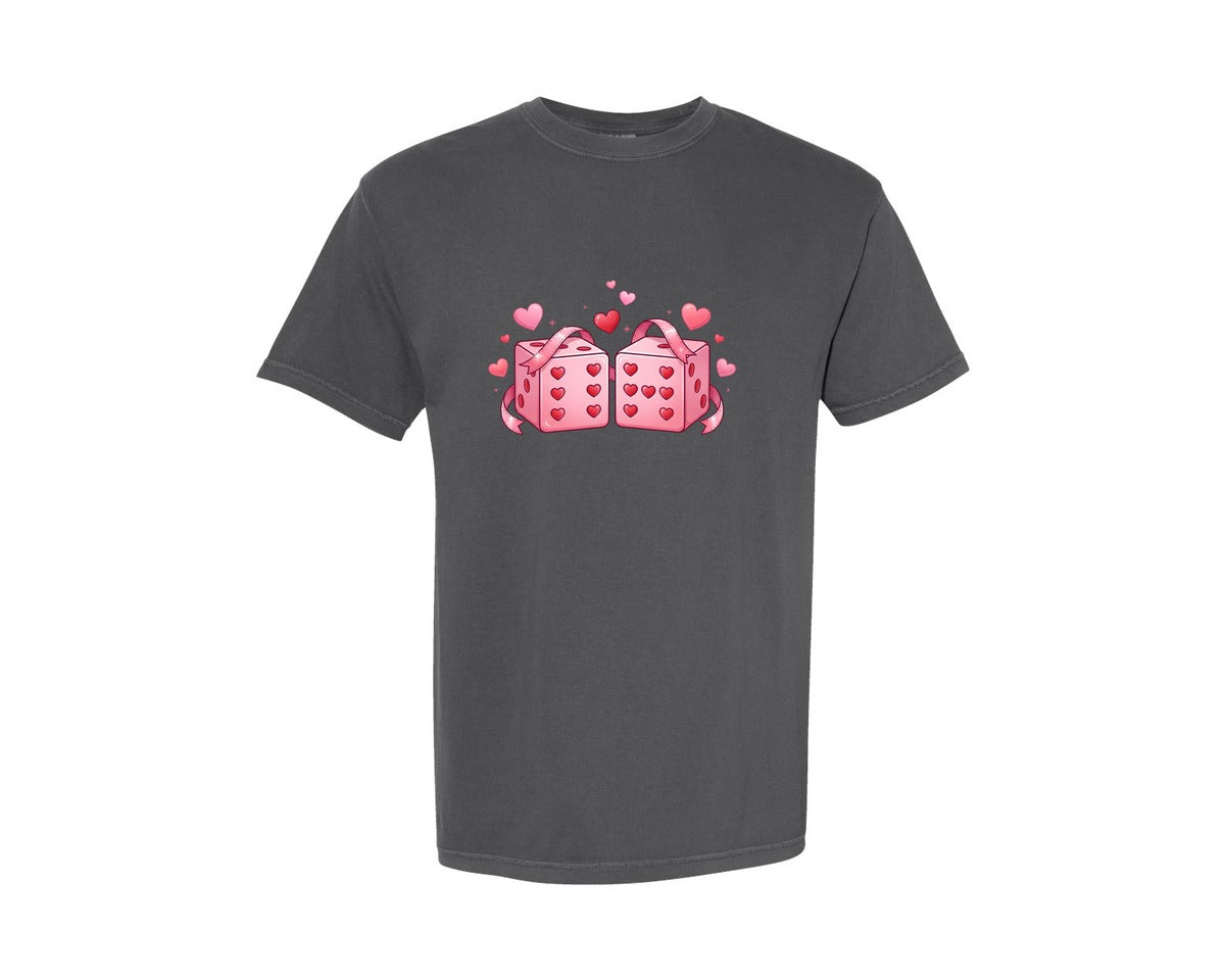brand:Comfort Colors|color:Pepper|6 7 Hearts Dice Valentine Day Tshirt Design 2 Graphic T-Shirt