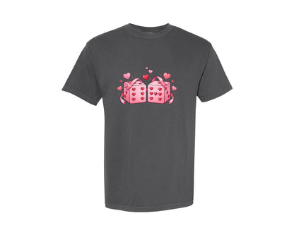 brand:Comfort Colors|color:Pepper|6 7 Hearts Dice Valentine Day Tshirt Design 2 Graphic T-Shirt