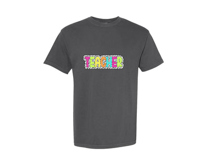 brand:Comfort Colors|color:Pepper|Teacher Dalmatian Dots Graphic T-Shirt