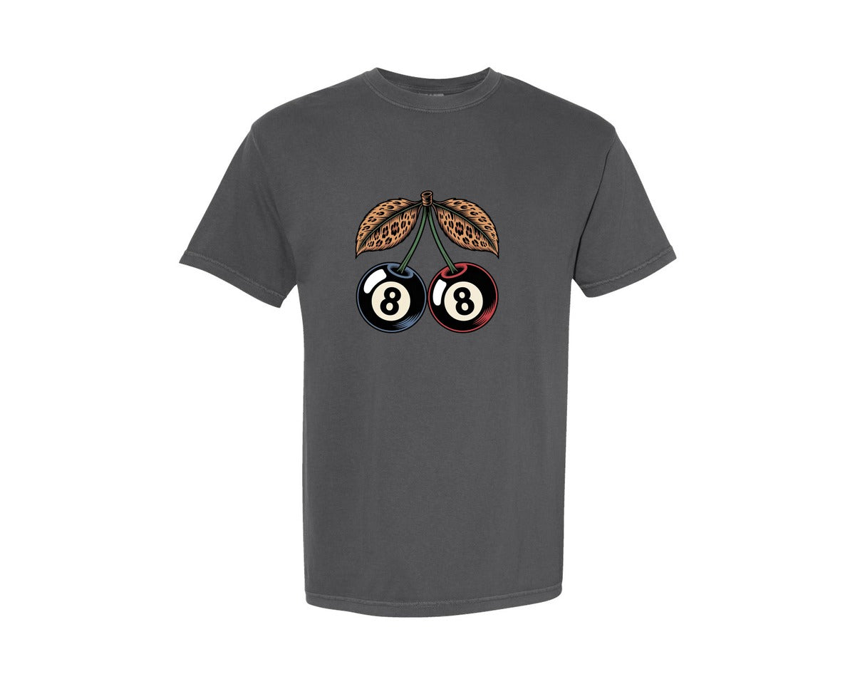 brand:Comfort Colors|color:Pepper|Leopard Print 8 Ball Cherries 3 Graphic T-Shirt