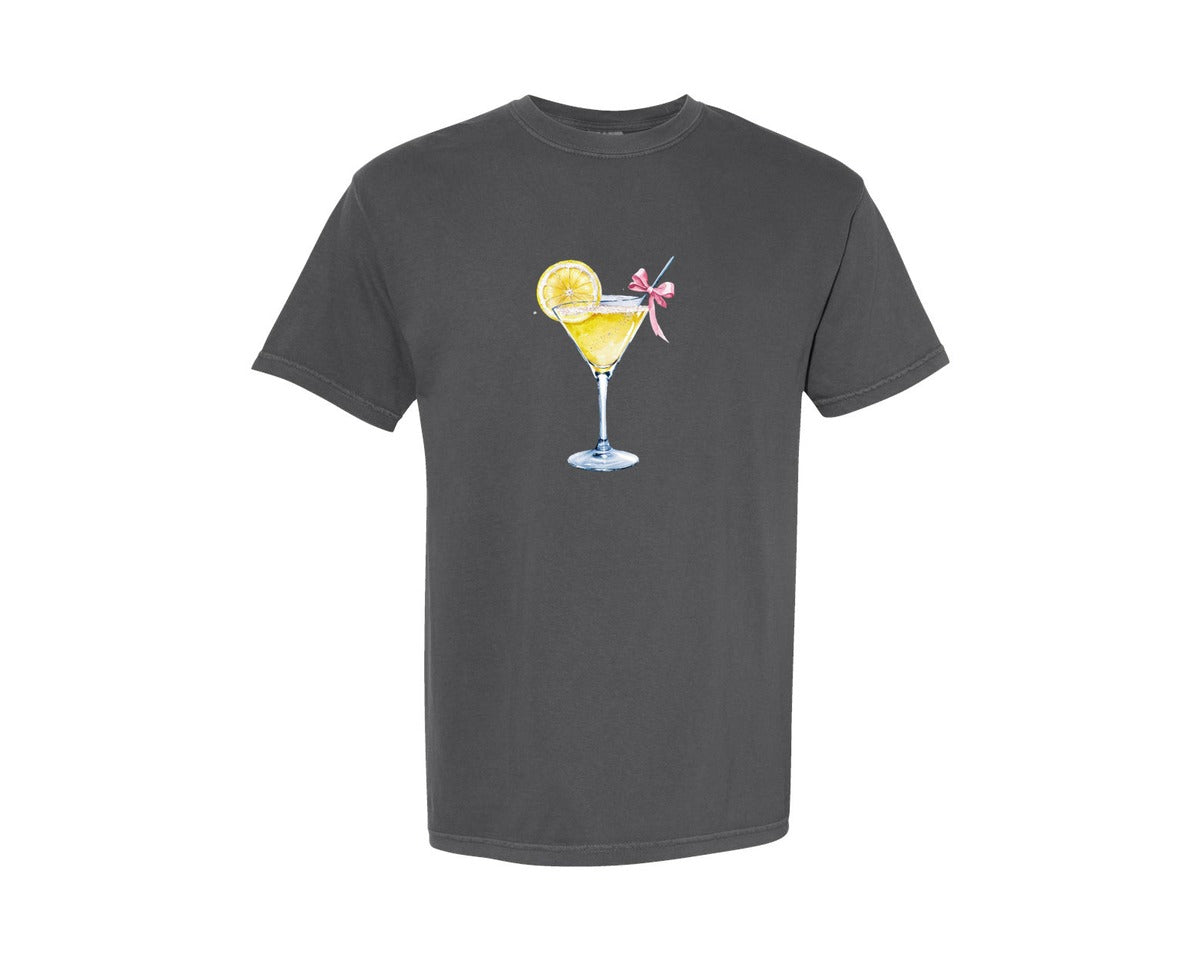 brand:Comfort Colors|color:Pepper|Coquette Lemon Drop With A Pink Bow Graphic T-Shirt