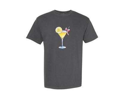 brand:Comfort Colors|color:Pepper|Coquette Lemon Drop With A Pink Bow Graphic T-Shirt