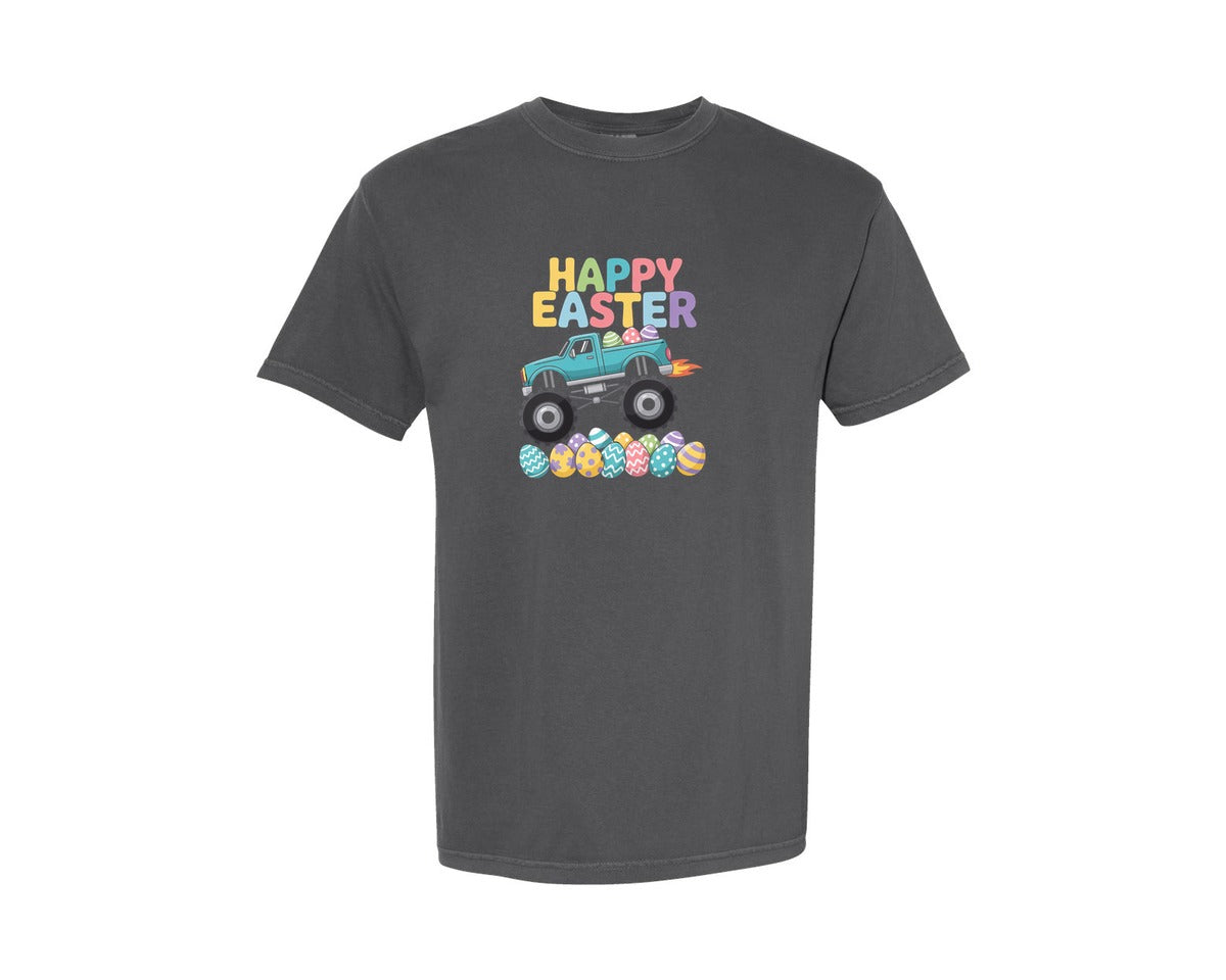 brand:Comfort Colors|color:Pepper|Happy Easter Monster Truck Graphic T-Shirt