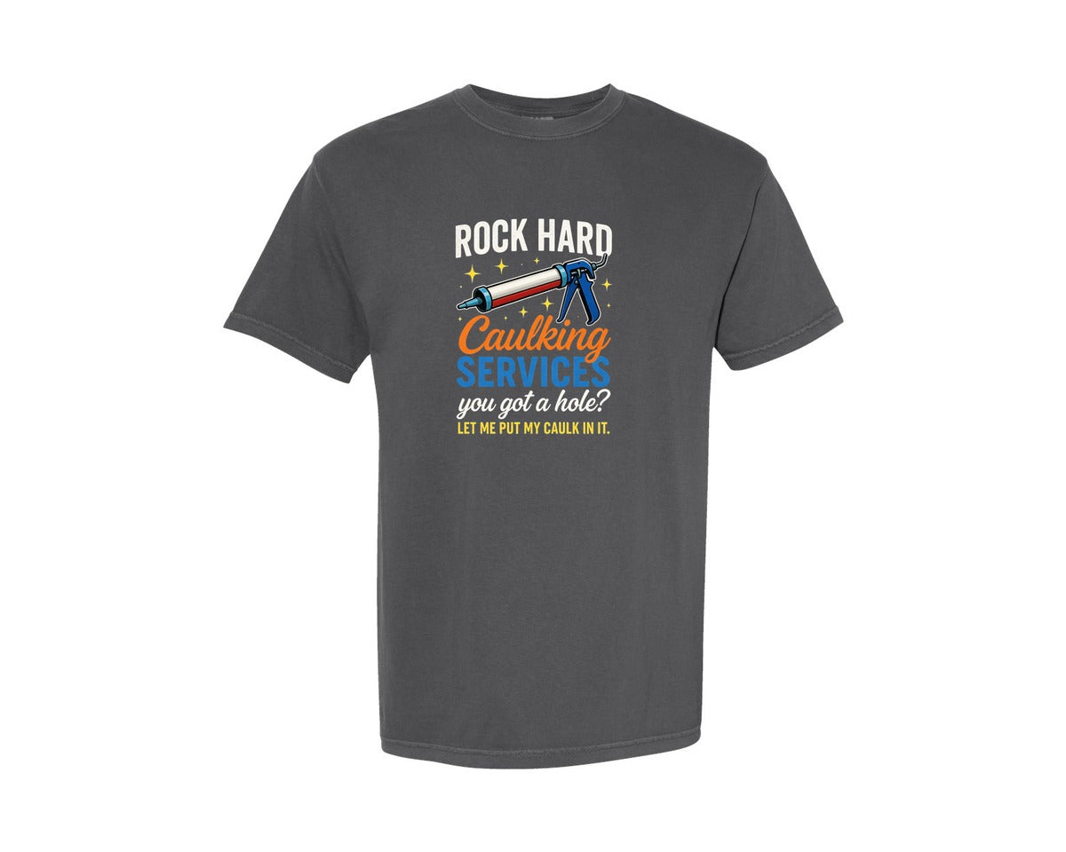 brand:Comfort Colors|color:Pepper|Funny Adult Humor Rock Hard Graphic T-Shirt