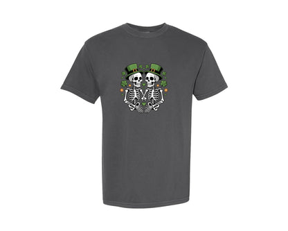brand:Comfort Colors|color:Pepper|St Patricks Day Skeleton Couple Graphic T-Shirt
