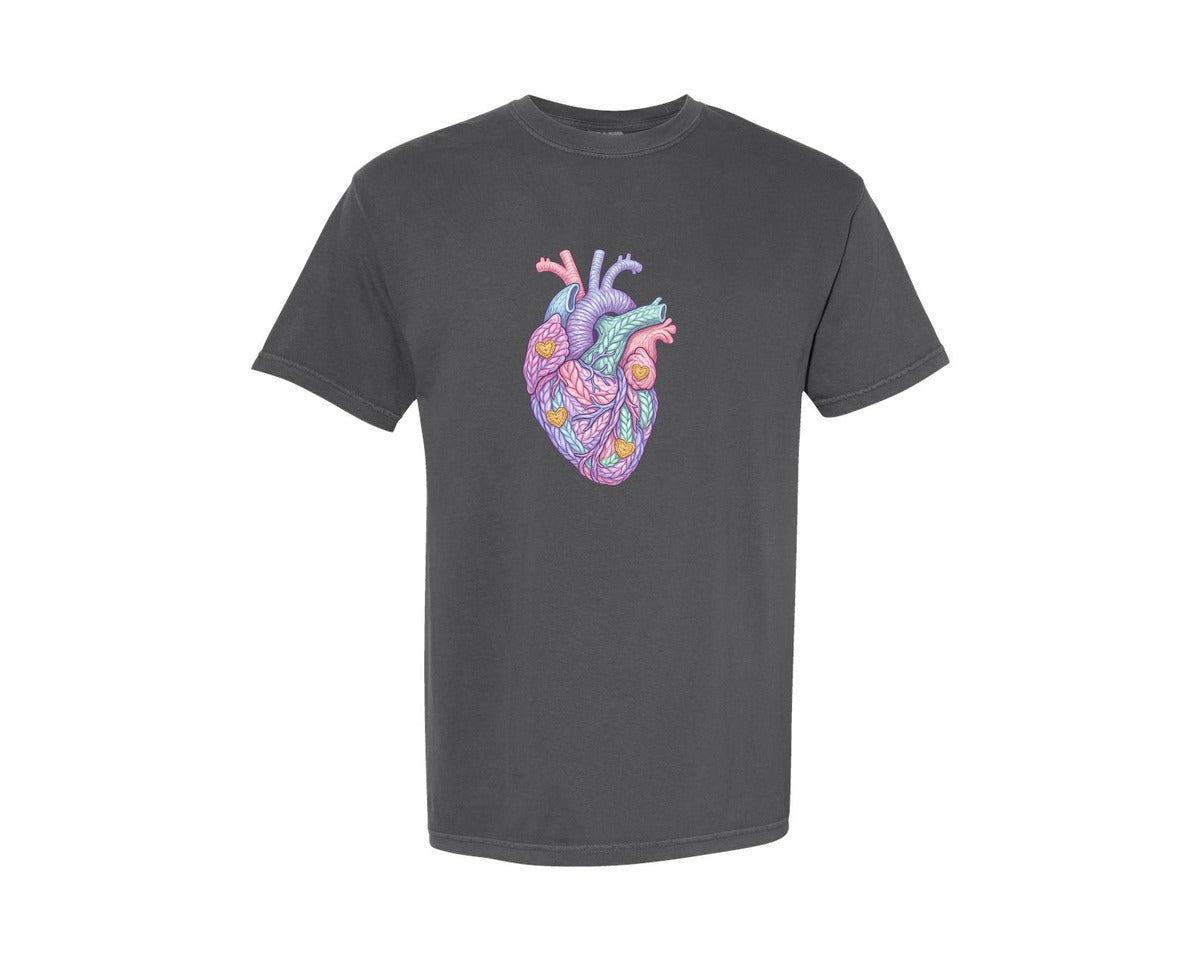 brand:Comfort Colors|color:Pepper|Faux Embroidery Anatomical Heart Graphic T-Shirt