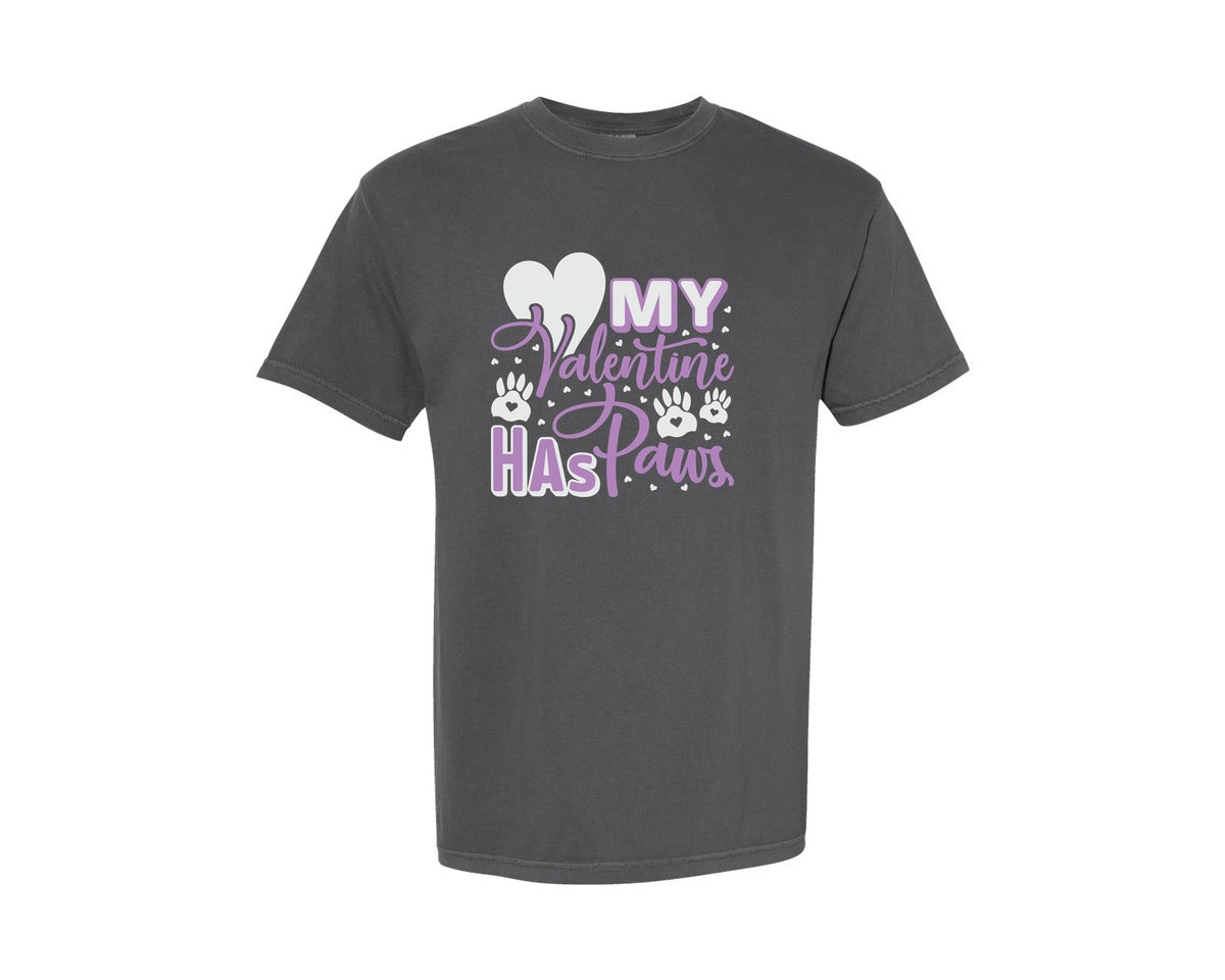 brand:Comfort Colors|color:Pepper|My Valentine Has Paws Quote Design 9 Graphic T-Shirt