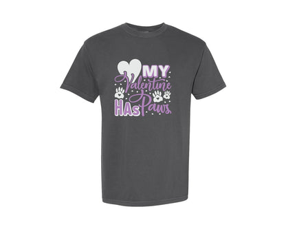 brand:Comfort Colors|color:Pepper|My Valentine Has Paws Quote Design 9 Graphic T-Shirt