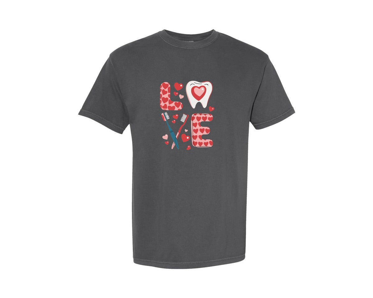 brand:Comfort Colors|color:Pepper|Valentines Day Love Tooth Dentist Graphic T-Shirt