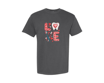 brand:Comfort Colors|color:Pepper|Valentines Day Love Tooth Dentist Graphic T-Shirt